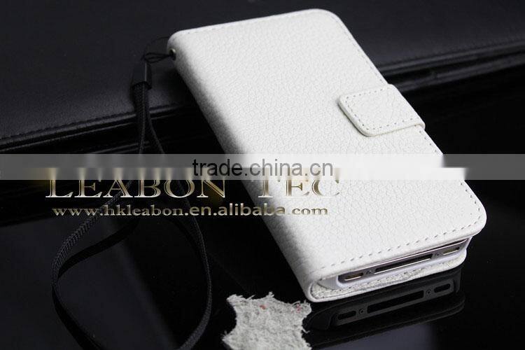 2014 newest Wallet style real leather for iphone 4 4s case
