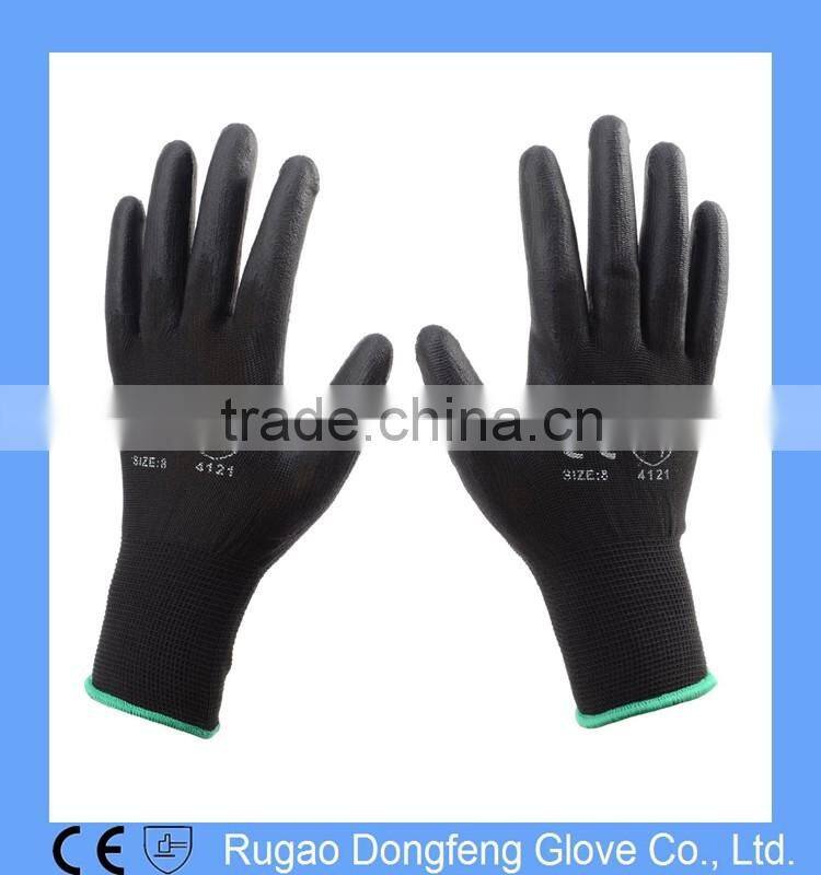 13Gauge Black PU Coated Nylon Gloves,Black Nylon Working PU Gloves,PU Safety Hand Gloves