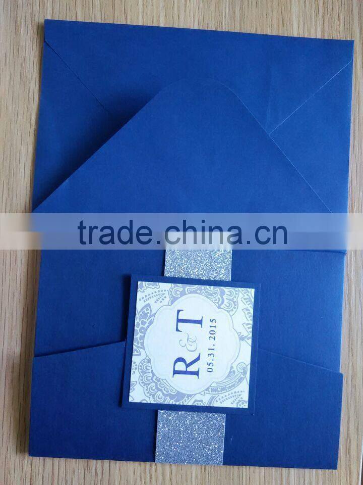 navy blue elegant wedding invitations with glitter