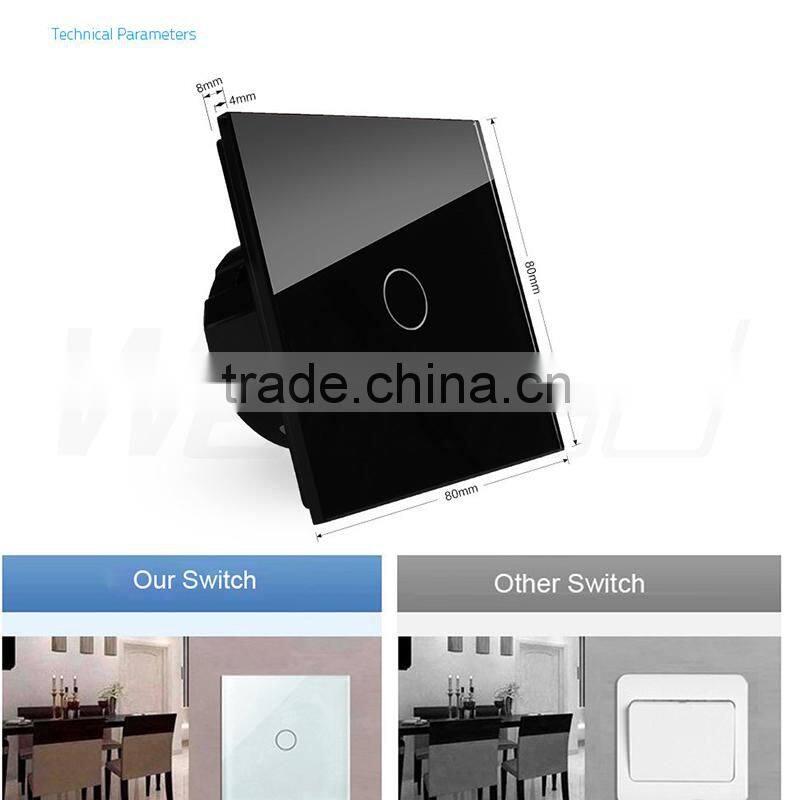 Wallpad Modern LED Waterproof Black Crystal Glass 110~250V 3 SpeedTouch Screen Wiring Ceilling Fan Regulator Switches