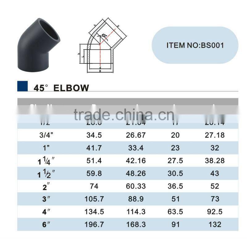 Factory Supply ERA PVC Fittings PVC Elbow BS4346 45 Degree Elbow