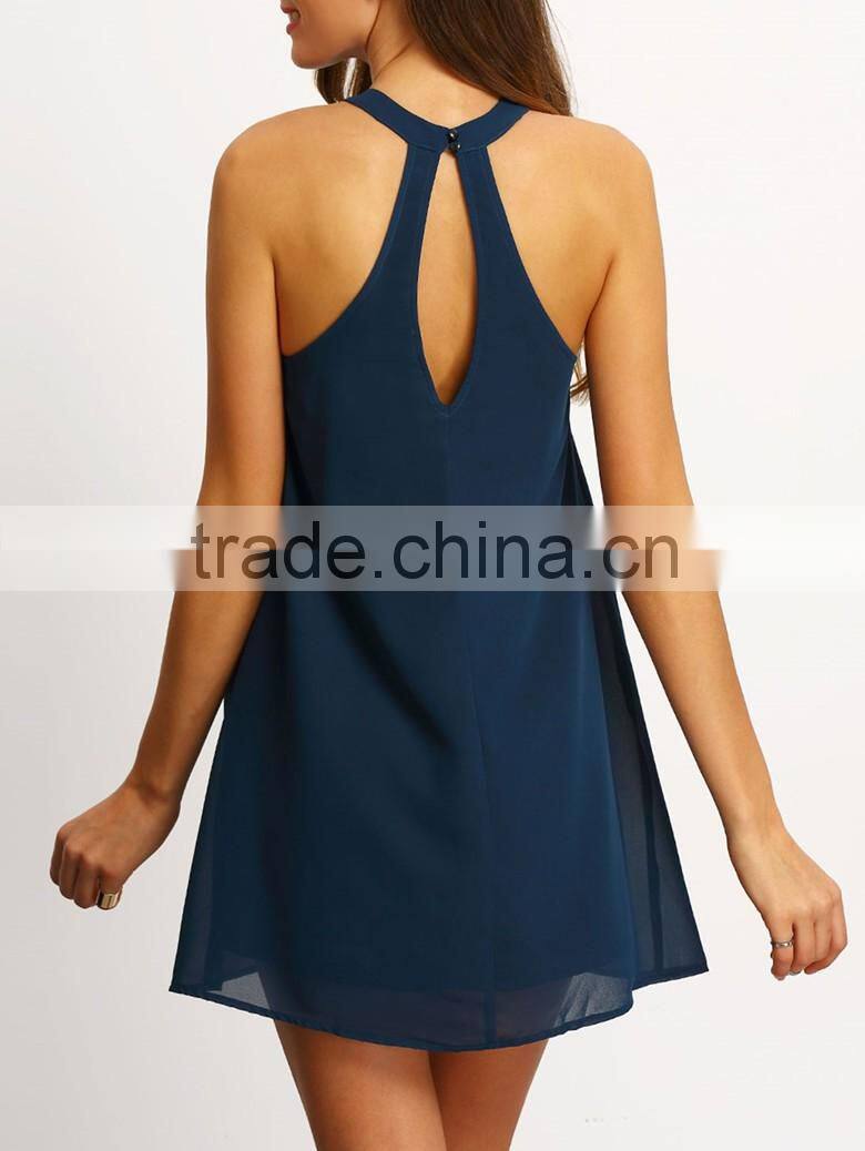 2016 woman sleeveless lace neck hot summer chiffon casual short dress, plus size women dress SY1601