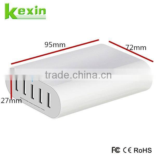 Multi Charger USB 5 Port Desktop USB Charging Hub, High Speed with PowerSmart Technology Wall Travel Charger