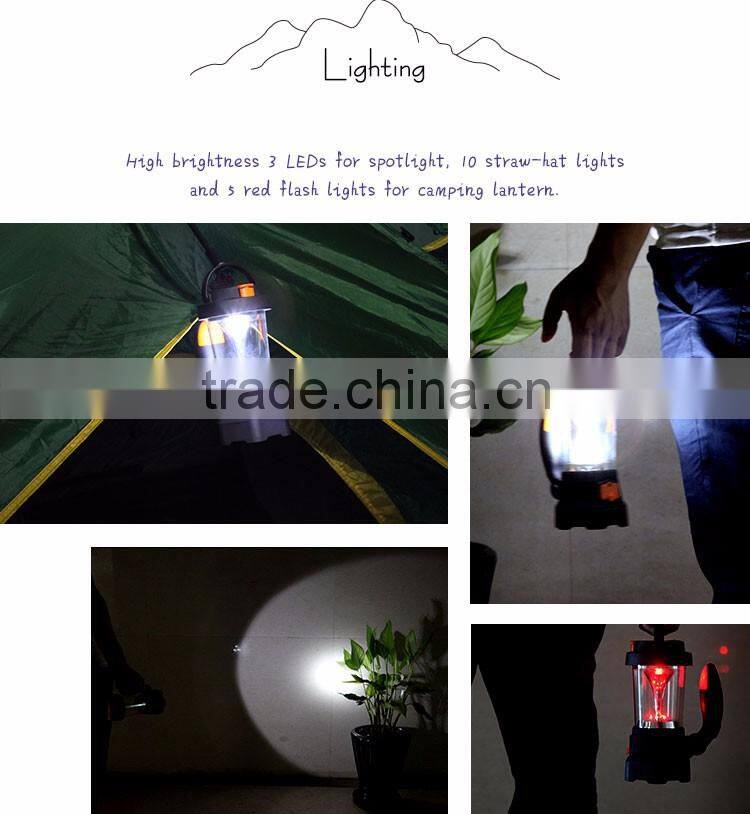 2016 Powerful Multi-modes 4 IN 1 Hand Crank High Brightness 3 LEDs Spotlight Camping Lantern