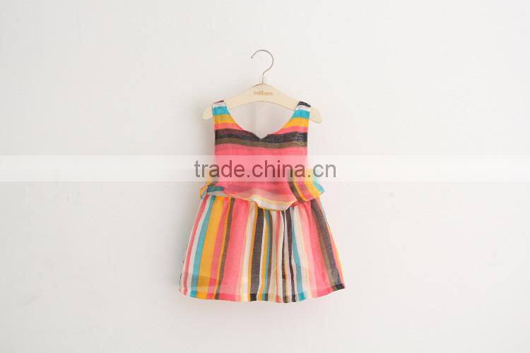High quality baby girls floral cotton and linen baby girls spaghetti Strap dress
