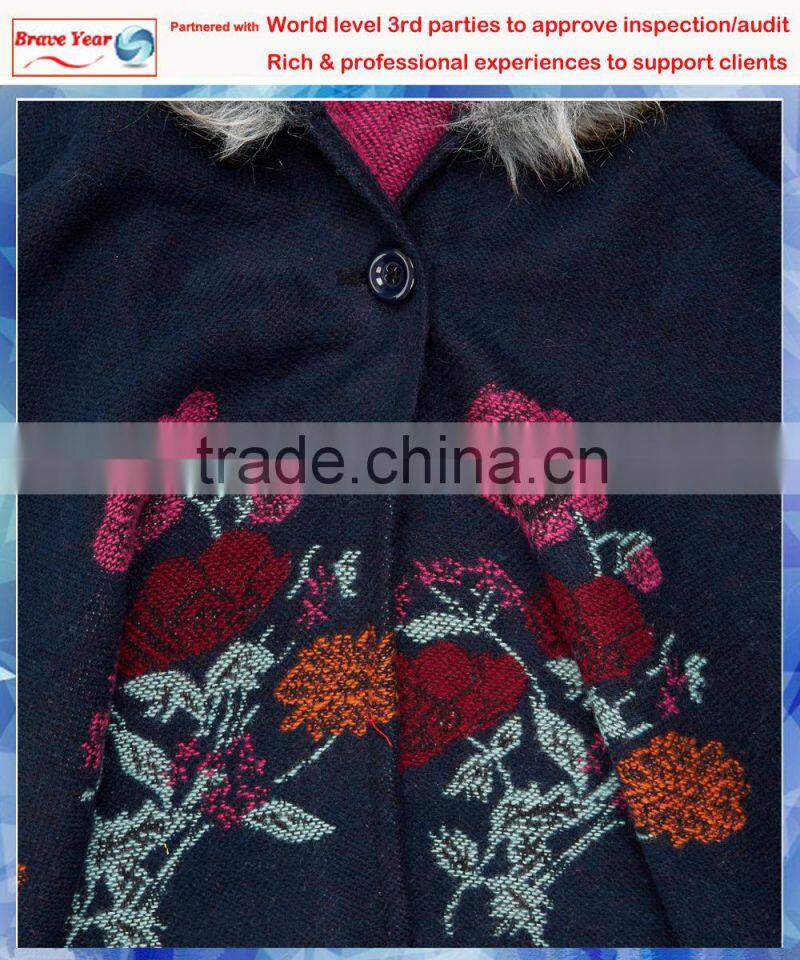 Rose jacquard peru poncho for lady, hooded poncho towel, wool poncho wholesale