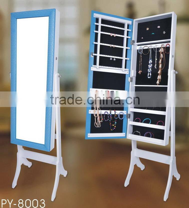 Floor Standing Wooden Furniture Modern Chinese Mirrored Jewelry Cabinet with Special Texture Surface