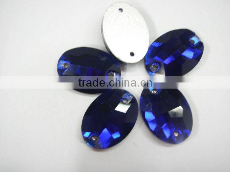 highest quality sew-on crystal beads number 3063# Oval shape Sapphire color for garment