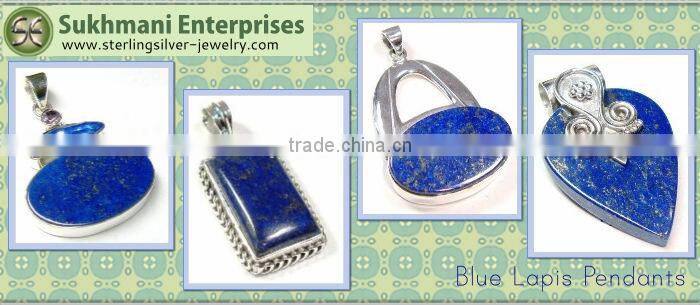 925 sterling silver lapis semi precious gemstone pendant jewelry