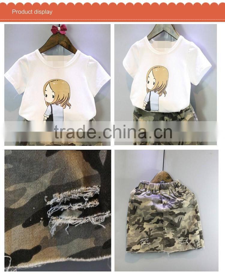 Factory Price Boutique Short Sleeve Camouflage Mini Children Girls Skirt Suit