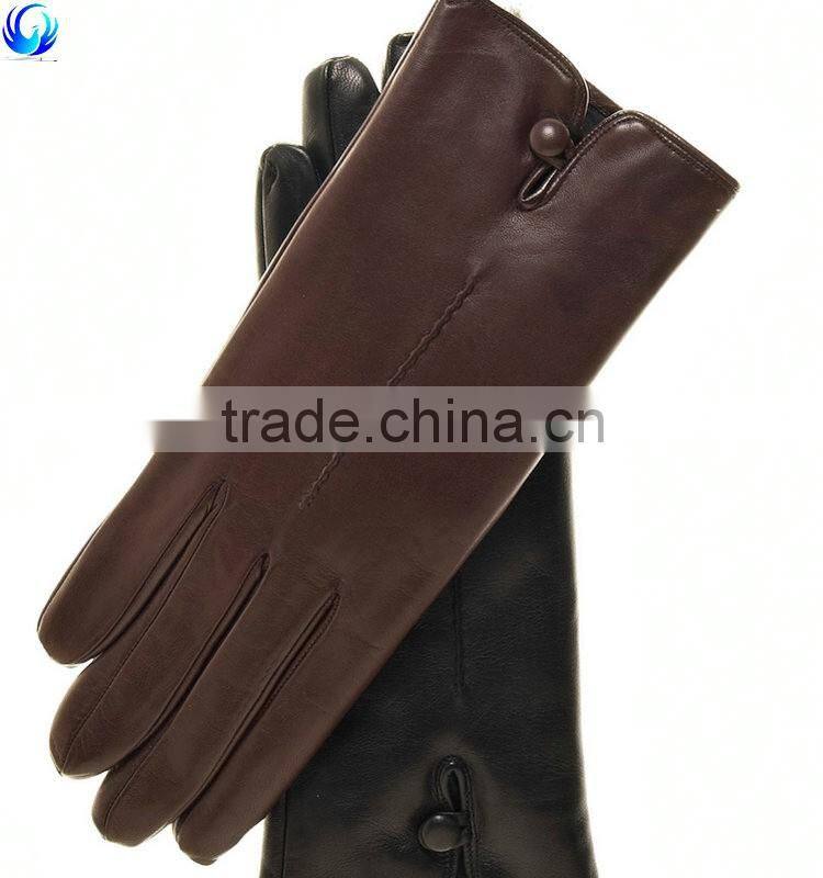 Winter rabbit fur lined women brown nappa leather touch screen gloves