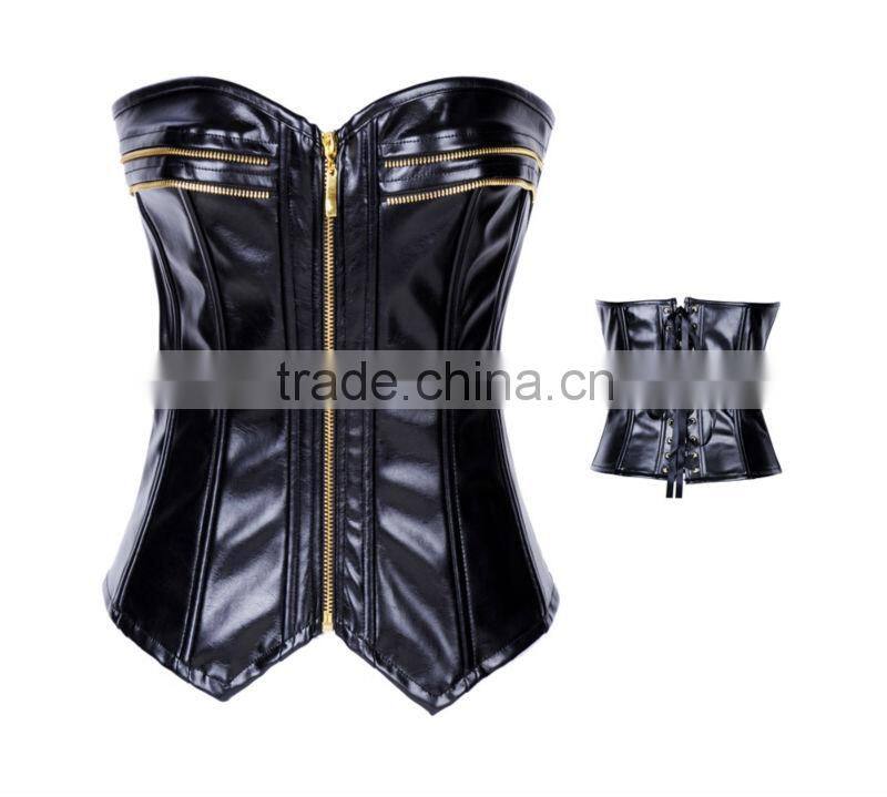 coffee zipper front sexy women leather corset m1985
