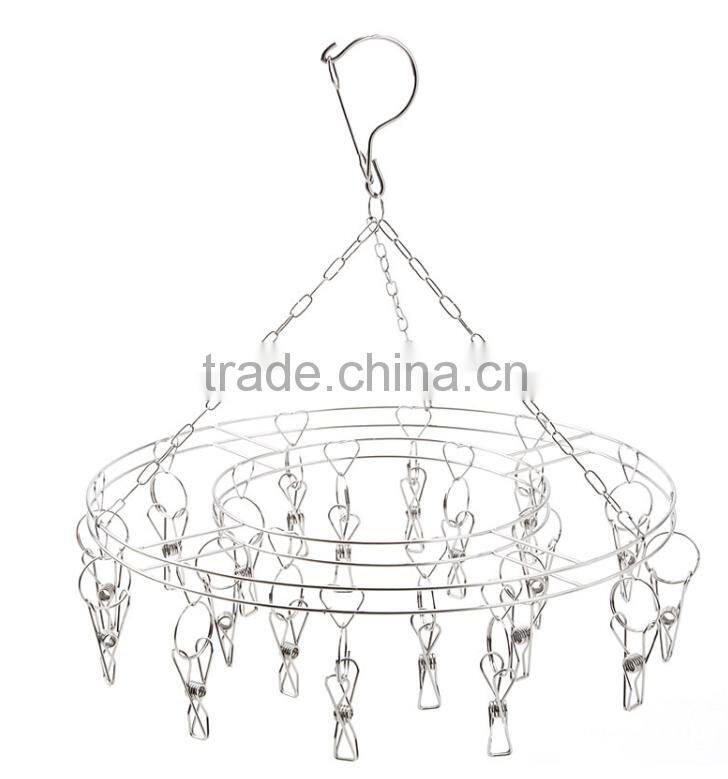 Stainless steel clip and drip hanger with 26 clips clothes drying rack and hanger/clip