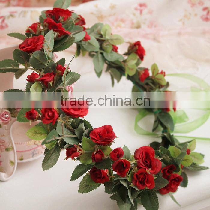 Hawaii Pink Rose Flower Head Wreath Bridal Party Woman Girls Flower Hair Accessory