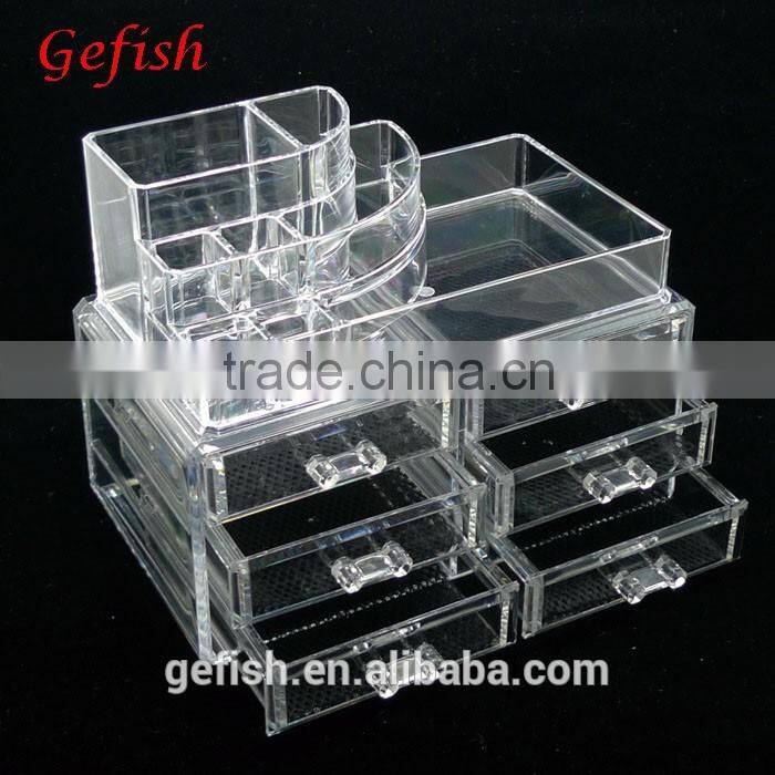 Mulit-size molding clear acrylic/ps makeup organizer cosmetic box with drawers