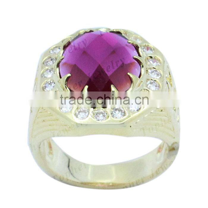 Factory direct sale brass jewelry big stone fashion mens brass ring