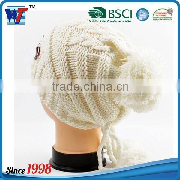 Custom Winter Mens Beanies Knitted Hat With Leather Patch Label