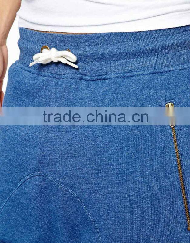 2014 latest design drop crotch blue drawstring man pants with side pockets