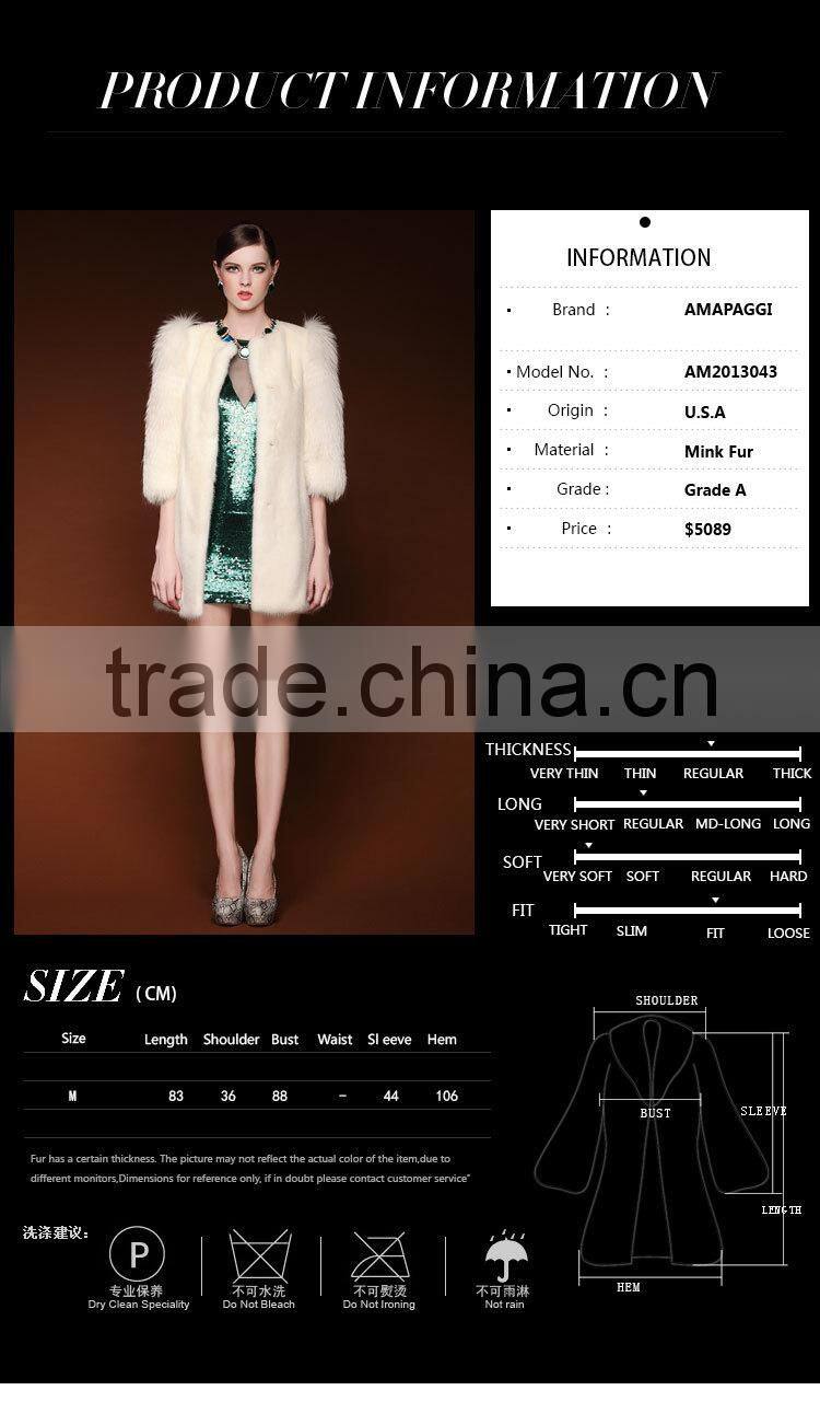 Factory promote white fox sleeve mink fur coat for women