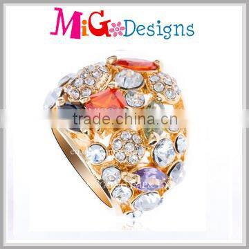 OEM Wholesale Gold Plated Big Colorful Austria Crystal Ring