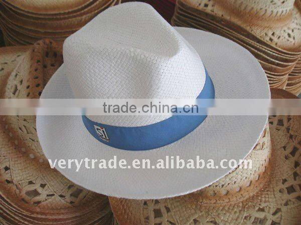 blue and white fedora ,white fedora blue band