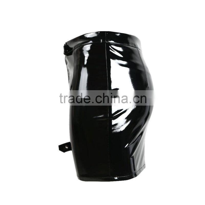2016 Womens Sexy Zipper Leather Mini Skirt, Black Short Leather Skirt