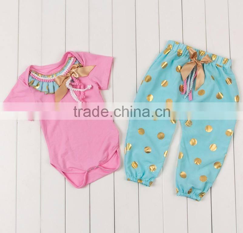 Super Cute Newborn Baby Girls Light Pink Short Sleeve Romper Matching Polka Dot Pants Summer Kids Cotton Pajamas Baby Romper Set
