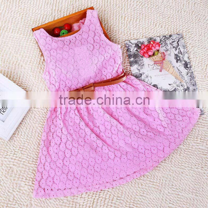 Wholesale beautiful birthday girl dress lace baby girl dress with waistband short baby casual lace dress boutique dress