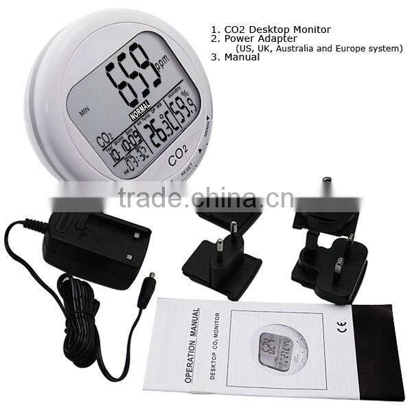0~2000ppm Range Digital 3-in1 Round Desktop Indoor Air Quality Temperature RH Carbon Dioxide CO2 Monitor Detector