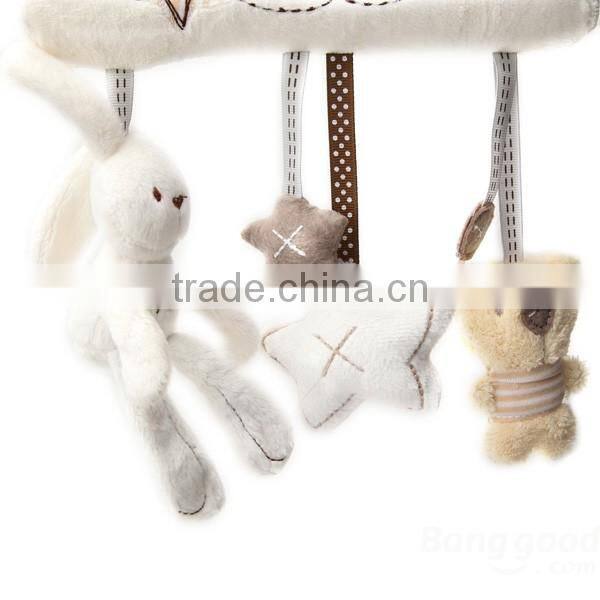 Wholesale custom Soft Plush Rabbit Beer Musical Baby Kids Hanging Bed Stroller Rattle toys