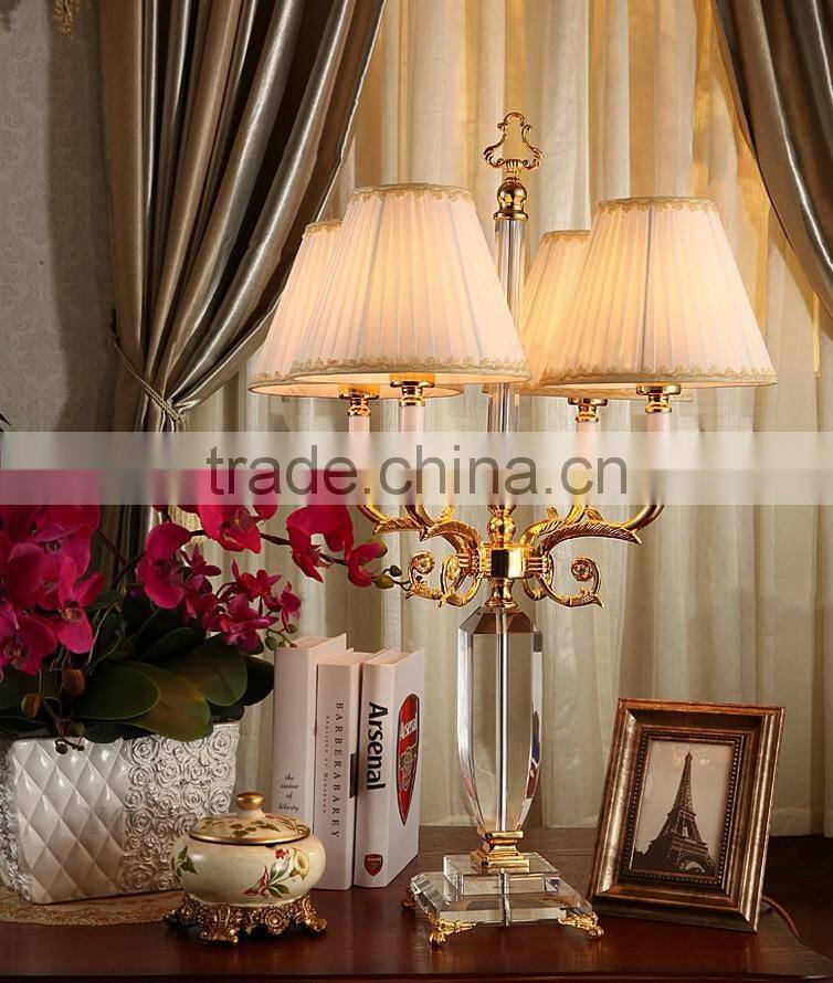 Four heads clear crystal table lamp with lampshade