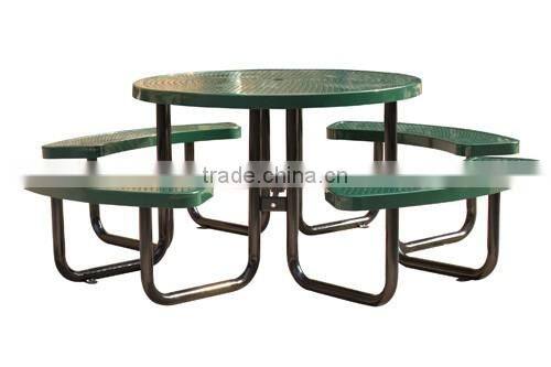 Perforated metal outdoor table and bench steel picnic table