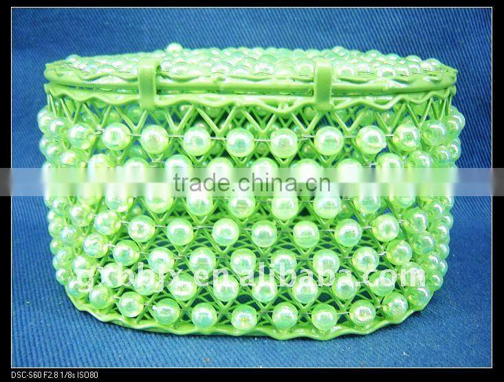 Green pearl wire makeup box set with lid