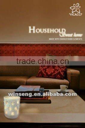 White Ceramic T-light Candle Holder for home decor with crystals from swarovski