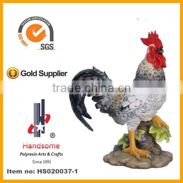 15''H home decoration resin rooster manufacturers, colorful resin cock rooster