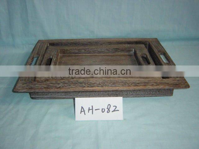 carbonized unfinished wooden tray sets with handles