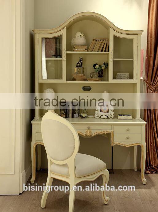 European style antique finished handmade children wooden carved girl princess twins - bed design with gold rim - BF07-70358