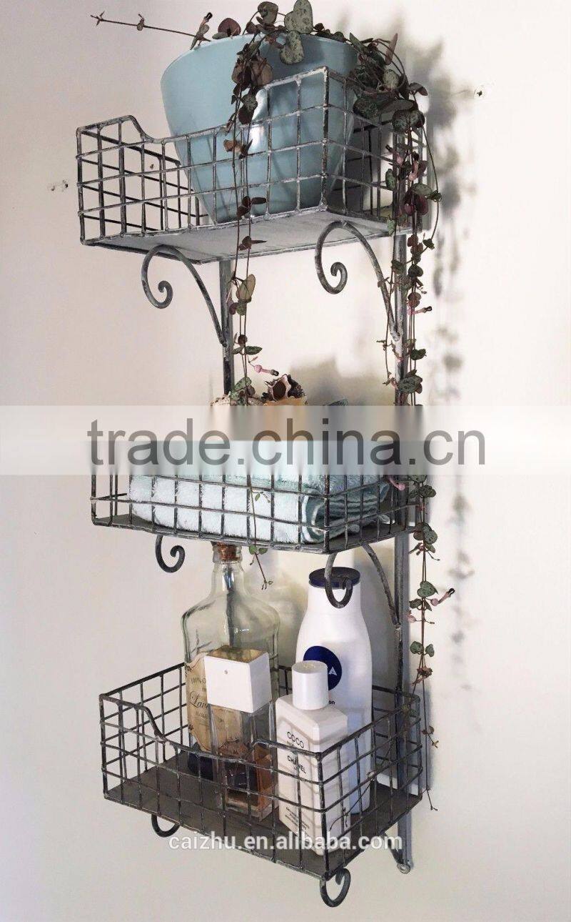 Rustic French Vintage Industrial Style Triple metal Shelf Unit for home&garden