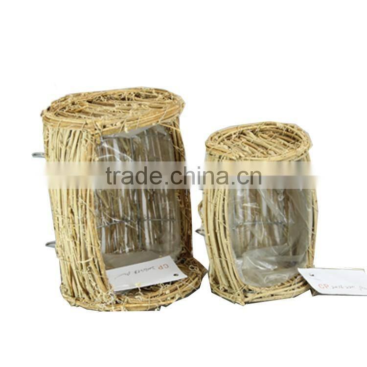 Handmade natural rattan tray with plastic linning for garden planter