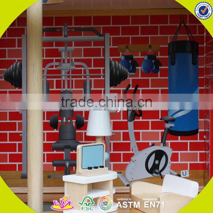 2017 new design pretend toy kids wooden model doll house W06A138