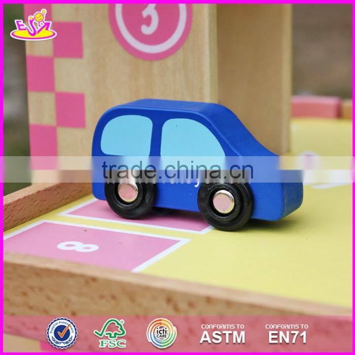 2017 new products lovely pink children wooden toy garage for cars W04B050