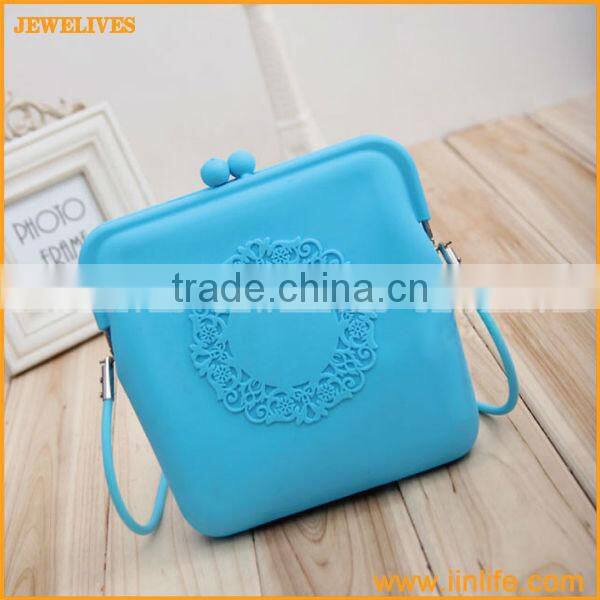 Sky Blue Embossment Lace Fashion Function Silicon coin bag Pouch Wallet Cellphone Mobile Silicon Cosmetic Bag Purse