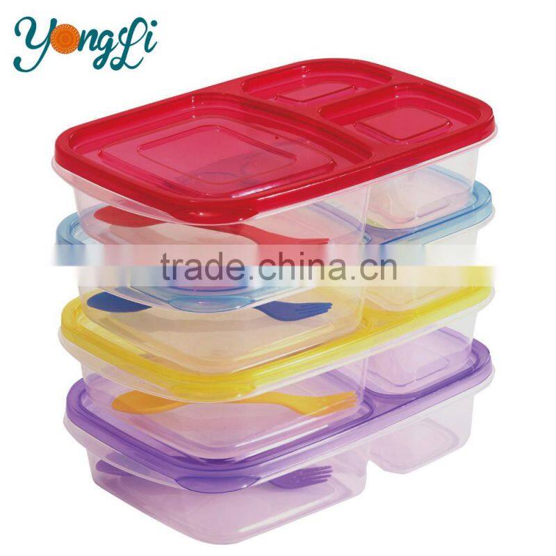 Wholesale BPA Free Plastic 3-Compartment Container Bento Lunch Box