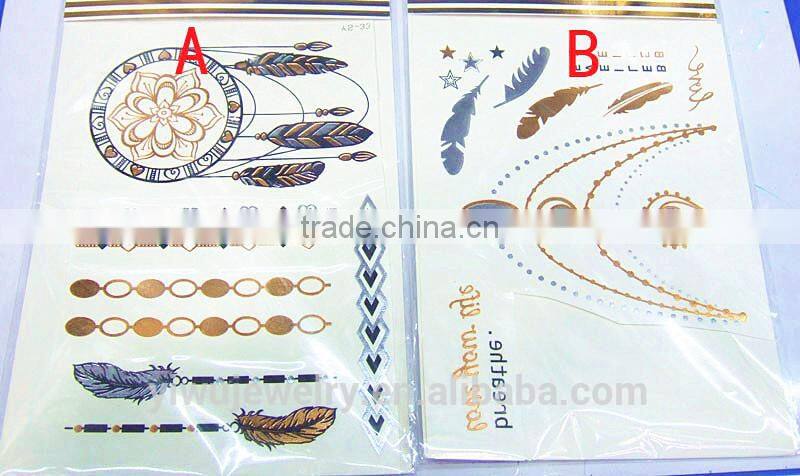T001-005 Women Beauty And Personal Care Body Art Temporary Metallic Gold Foil Tattoo Supply