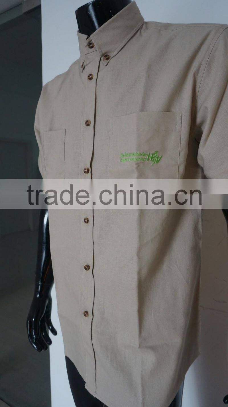 2017 OEM design cotton&linen men's short sleeve shirt