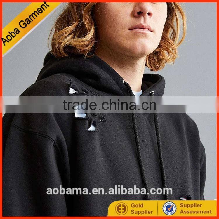 2017 Alibaba fashion style simple customized men hole black hoodie
