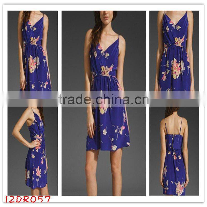 wrap dress!floral printed!12DR056 2012 Summer Hot selling Flower Printed Ladies dress