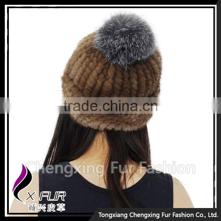CX-C-239E New Arrive Luxury Top Quality Baggy Mink Fur Hat With Top Fur Ball Beret Beanie Hat Cap