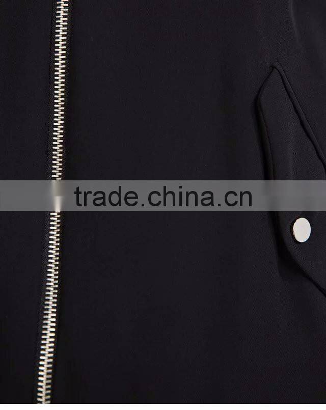 American Apparel Bomber Jacket Two Side Pockets Short Thin Side Zipper Sleeve Coat V-Neck Outerwear