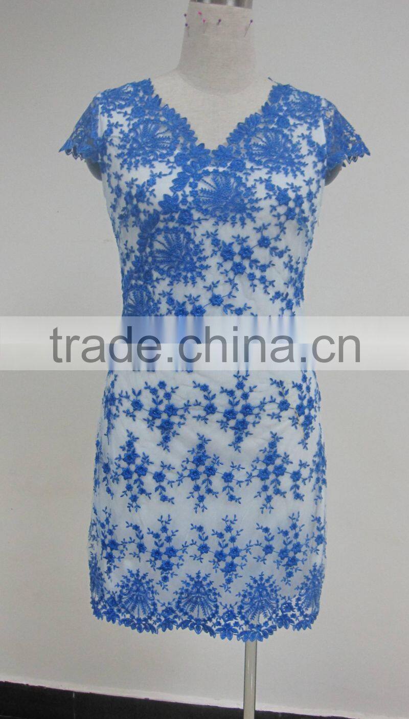 fashion embroidery mesh flower popular ladies lace casual dress